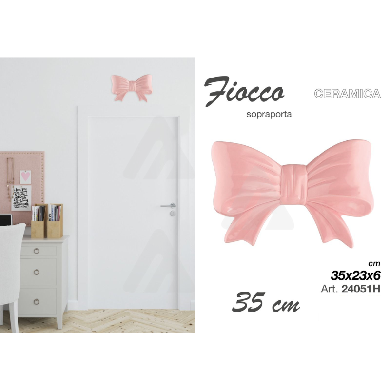 Sopraporta Fiocco in ceramica Rosa 35cm