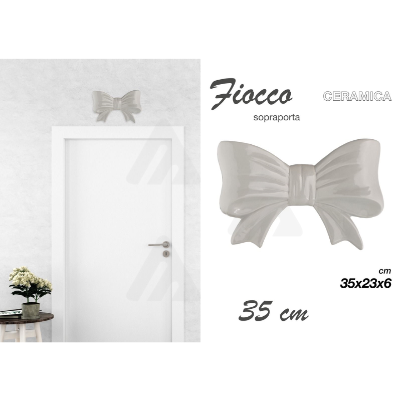 Sopraporta Fiocco in ceramica Grigio 35cm