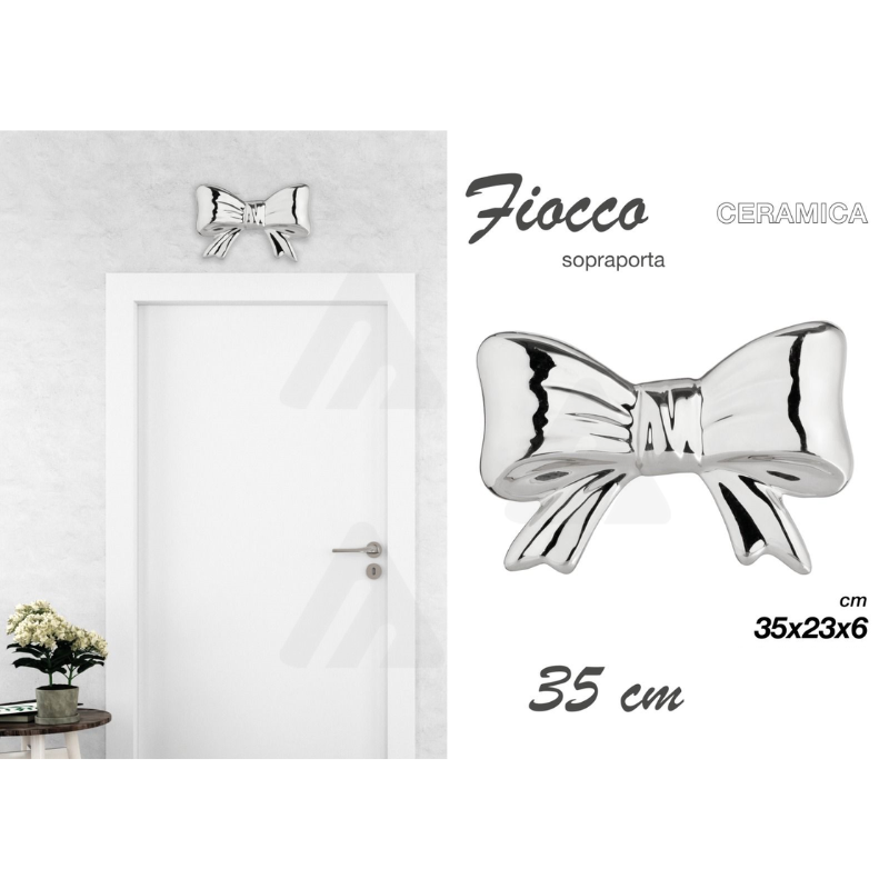 Sopraporta Fiocco in ceramica Argento 35cm