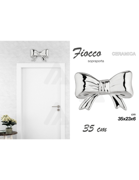 Sopraporta Fiocco in ceramica Argento 35cm