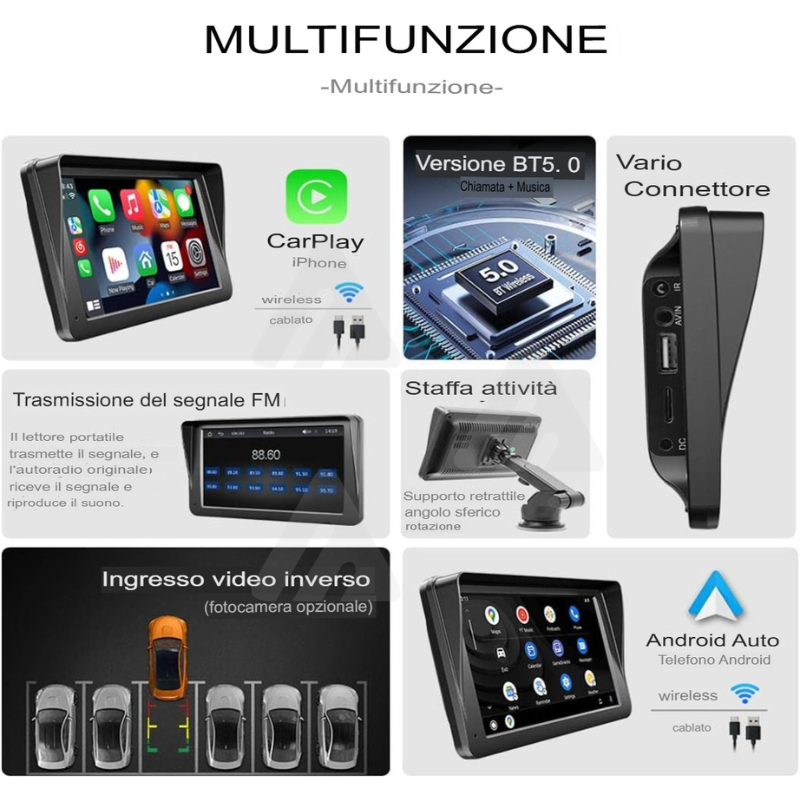 Autoradio portatile Wireless Carplay Android...