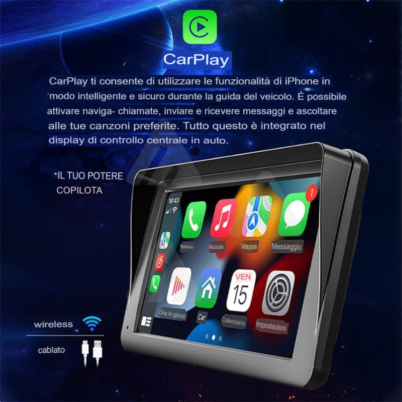 Autoradio portatile Wireless Carplay Android...