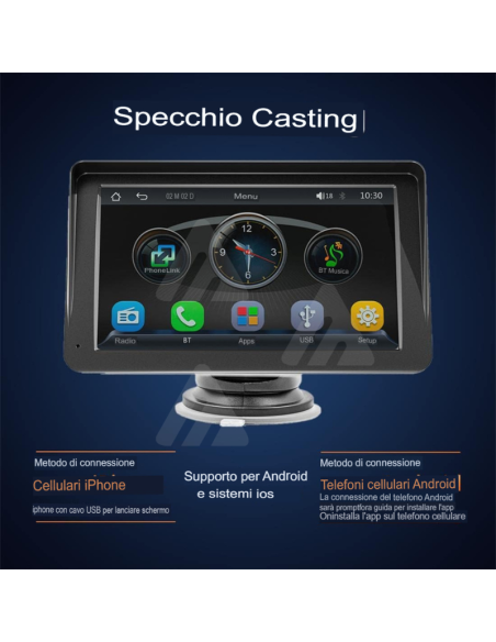 Autoradio portatile Wireless Carplay Android Auto, 7 pollici Touchscreen