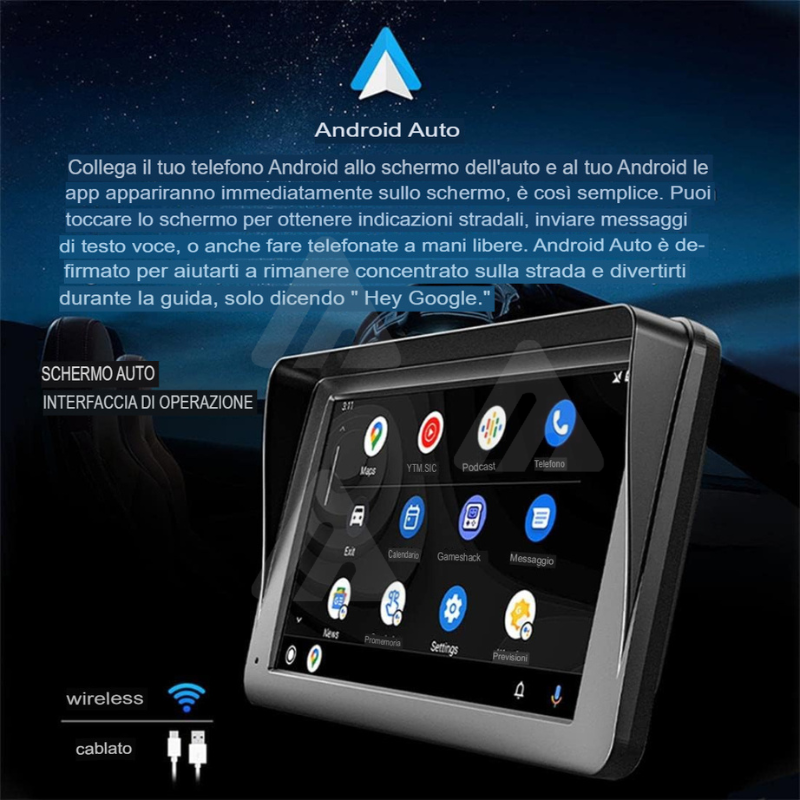 Autoradio portatile Wireless Carplay Android...