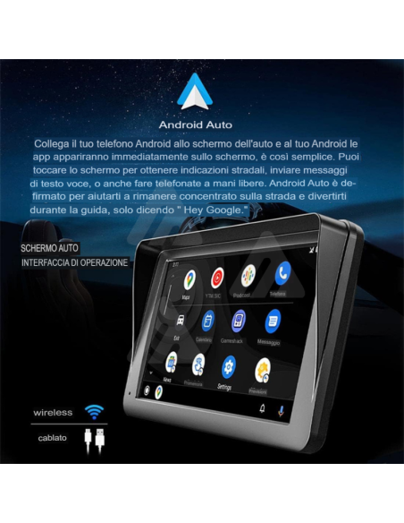 Autoradio portatile Wireless Carplay Android Auto, 7 pollici Touchscreen