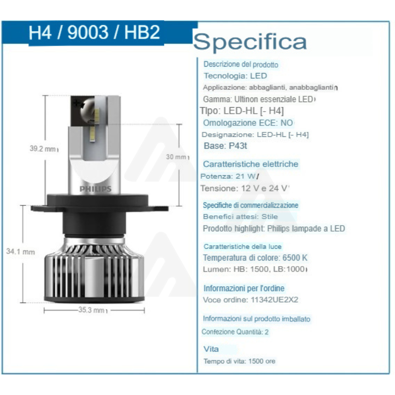 2X LED lampadine fari auto Philips  LED H4
