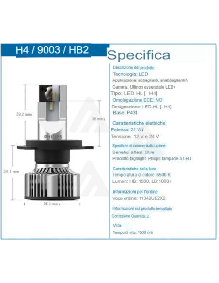 2X LED lampadine fari auto Philips  LED H4
