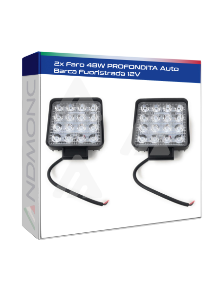 2x Faro 48W PROFONDITA Auto Barca Fuoristrada 12V Quadrato 16 LED 6000K IP67 Slim