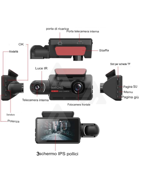 Telecamera Videoregistratore Dvr Auto Full Hd 1080p Display 3" 170° G-Sensor