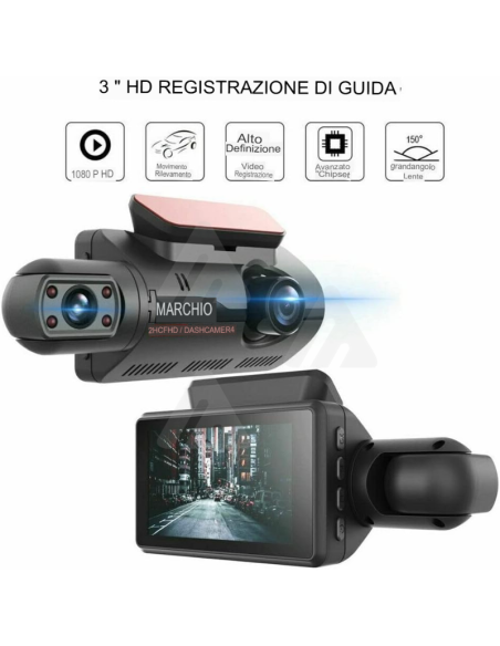 Telecamera Videoregistratore Dvr Auto Full Hd 1080p Display 3" 170° G-Sensor