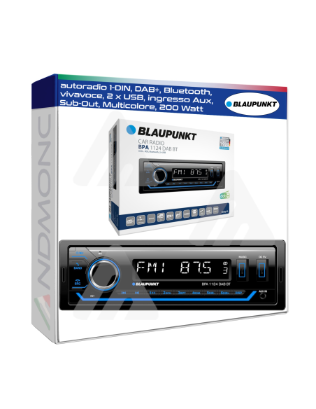 Blaupunkt autoradio 1-DIN, DAB+, Bluetooth, vivavoce, 2 x USB, ingresso Aux, Sub-Out, Multicolore, 200 Watt