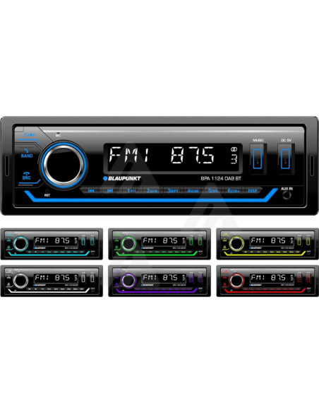 Blaupunkt autoradio 1-DIN, DAB+, Bluetooth, vivavoce, 2 x USB, ingresso Aux, Sub-Out, Multicolore, 200 Watt