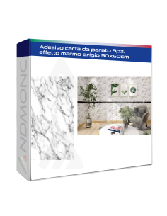 Adesivo carta da parato 3pz. effetto marmo grigio 30x60cm
