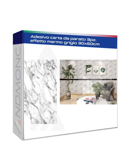 Adesivo carta da parato 3pz. effetto marmo grigio 30x60cm