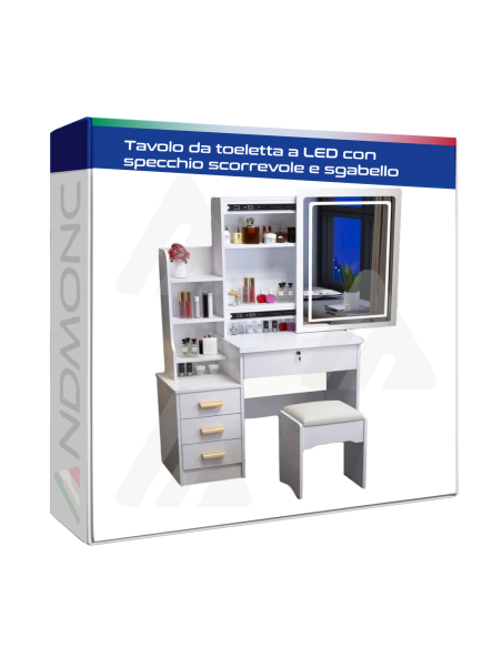 Tavolo da toeletta a LED con specchio scorrevole e sgabello per camera da letto, mobile da ragazza