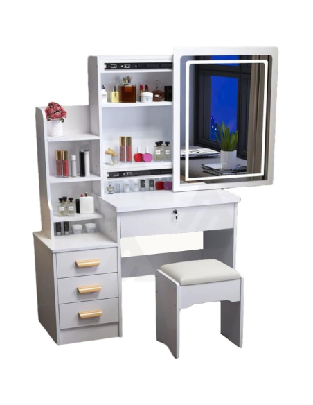 Tavolo da toeletta a LED con specchio scorrevole e sgabello per camera da letto, mobile da ragazza