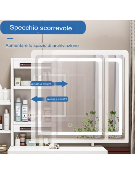 Tavolo da toeletta a LED con specchio scorrevole e sgabello per camera da letto, mobile da ragazza
