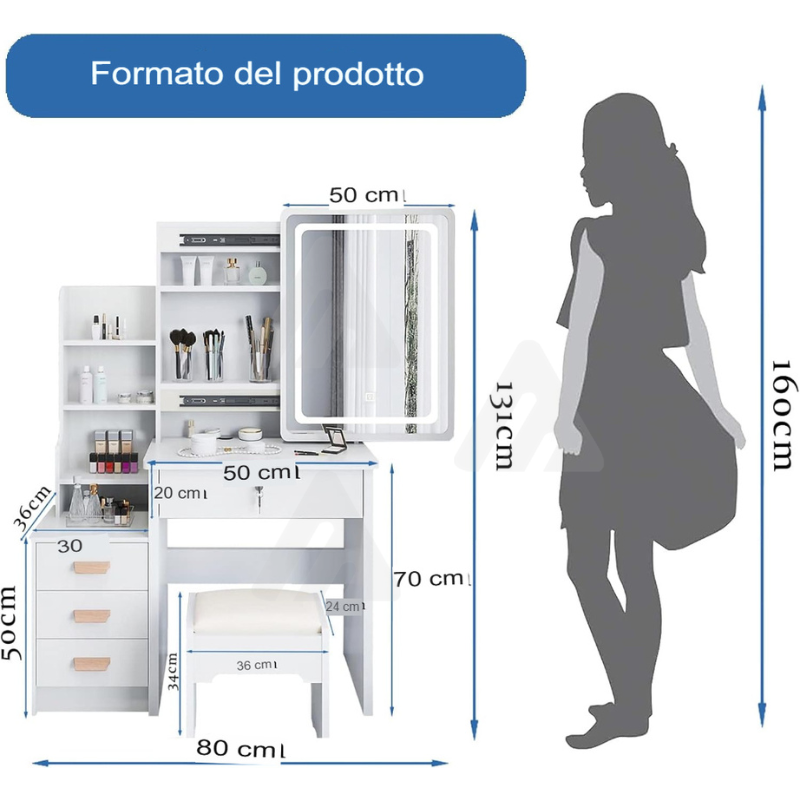 Tavolo da toeletta a LED con specchio...