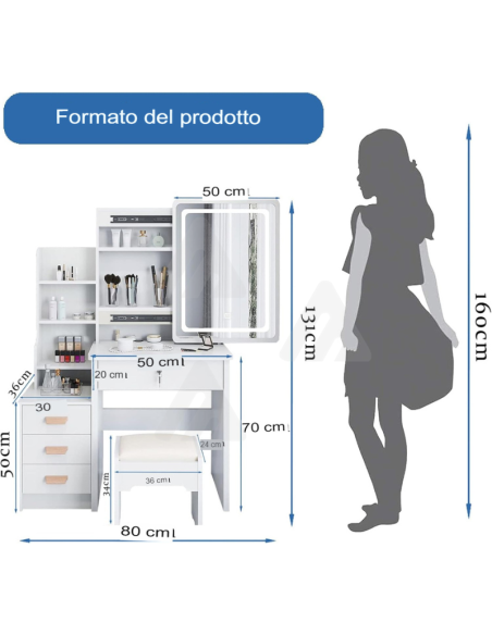 Tavolo da toeletta a LED con specchio scorrevole e sgabello per camera da letto, mobile da ragazza