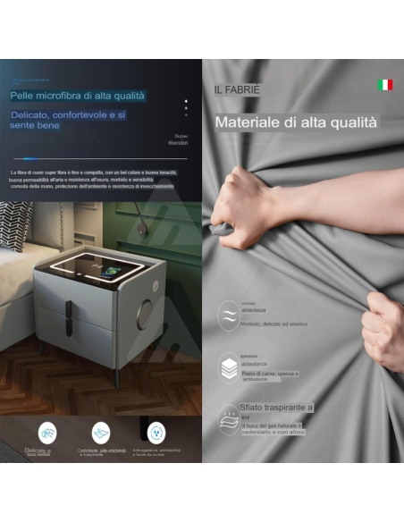Tavolino con altoparlante Bluetooth , comodino intelligente, con stazione di ricarica wireless e luce, con cassetti
