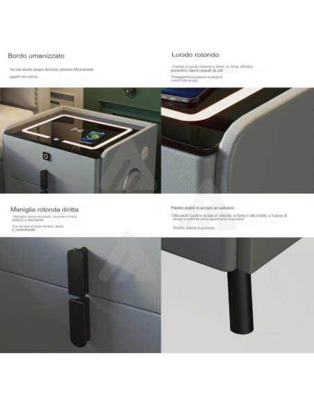 Tavolino con altoparlante Bluetooth , comodino intelligente, con stazione di ricarica wireless e luce, con cassetti