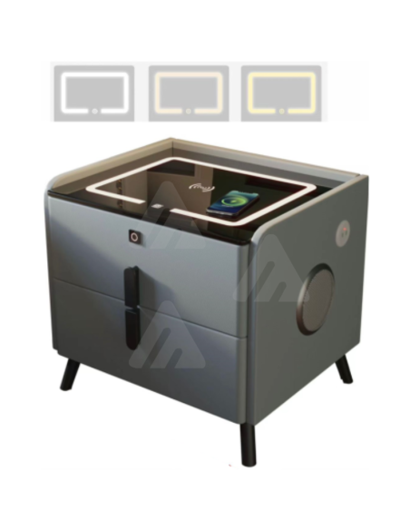 Tavolino con altoparlante Bluetooth , comodino intelligente, con stazione di ricarica wireless e luce, con cassetti