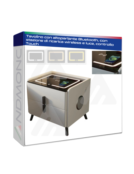 Tavolino con altoparlante Bluetooth , comodino intelligente, con stazione di ricarica wireless e luce, con cassetti art.65737