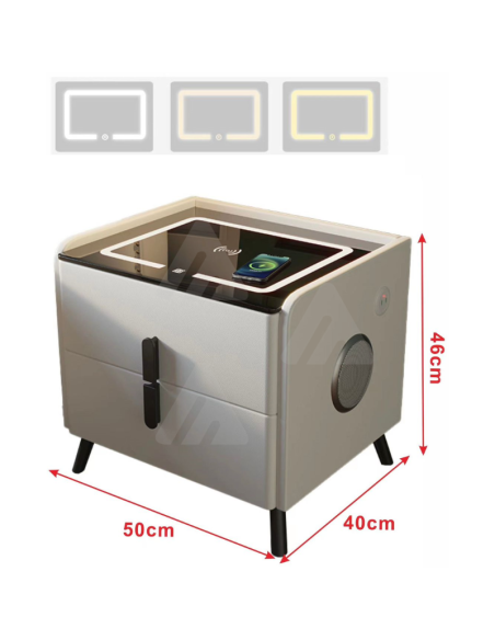 Tavolino con altoparlante Bluetooth , comodino intelligente, con stazione di ricarica wireless e luce, con cassetti art.65737