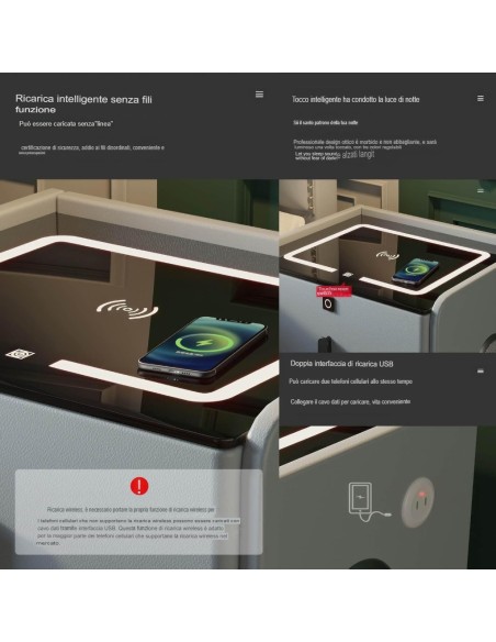 Tavolino con altoparlante Bluetooth , comodino intelligente, con stazione di ricarica wireless e luce, con cassetti art.65737