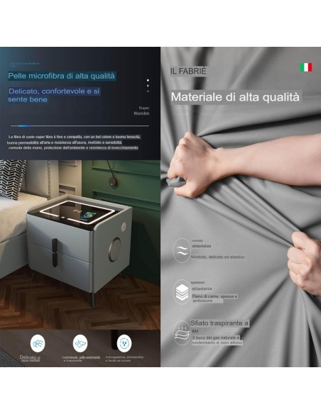 Tavolino con altoparlante Bluetooth , comodino intelligente, con stazione di ricarica wireless e luce, con cassetti art.65737