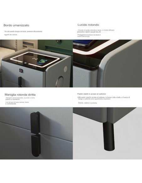 Tavolino con altoparlante Bluetooth , comodino intelligente, con stazione di ricarica wireless e luce, con cassetti art.65737