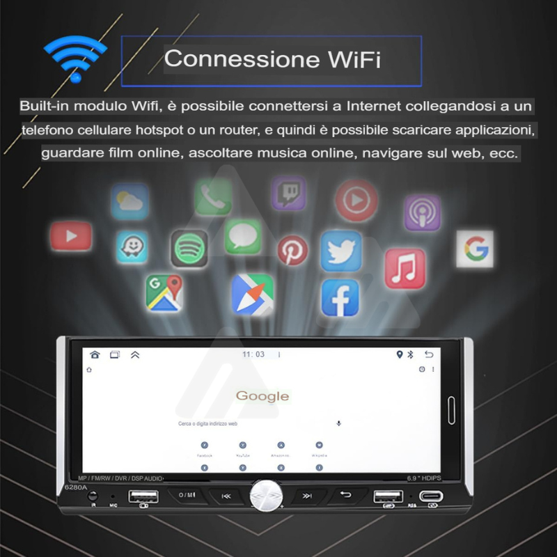 Autoradio 1 DIN Touch android auto wireless...