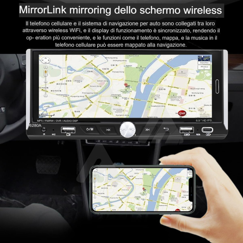 Autoradio 1 DIN Touch android auto wireless...