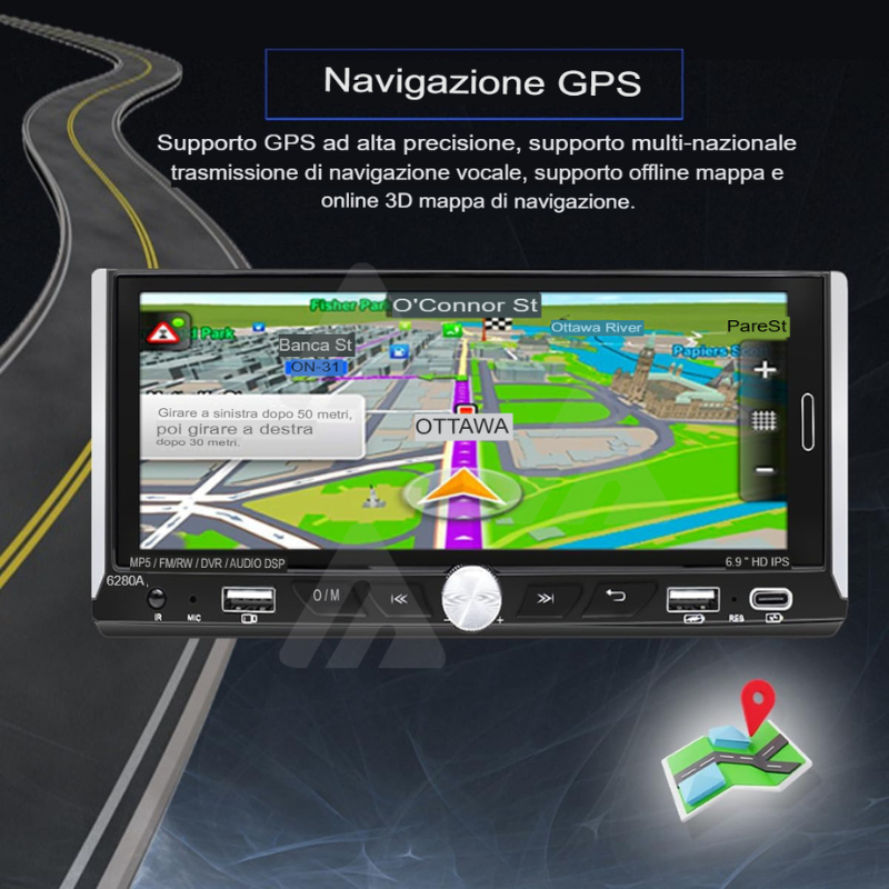 Autoradio 1 DIN Touch android auto wireless...