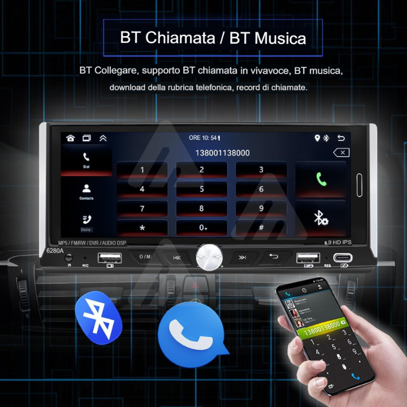 Autoradio 1 DIN Touch android auto wireless...