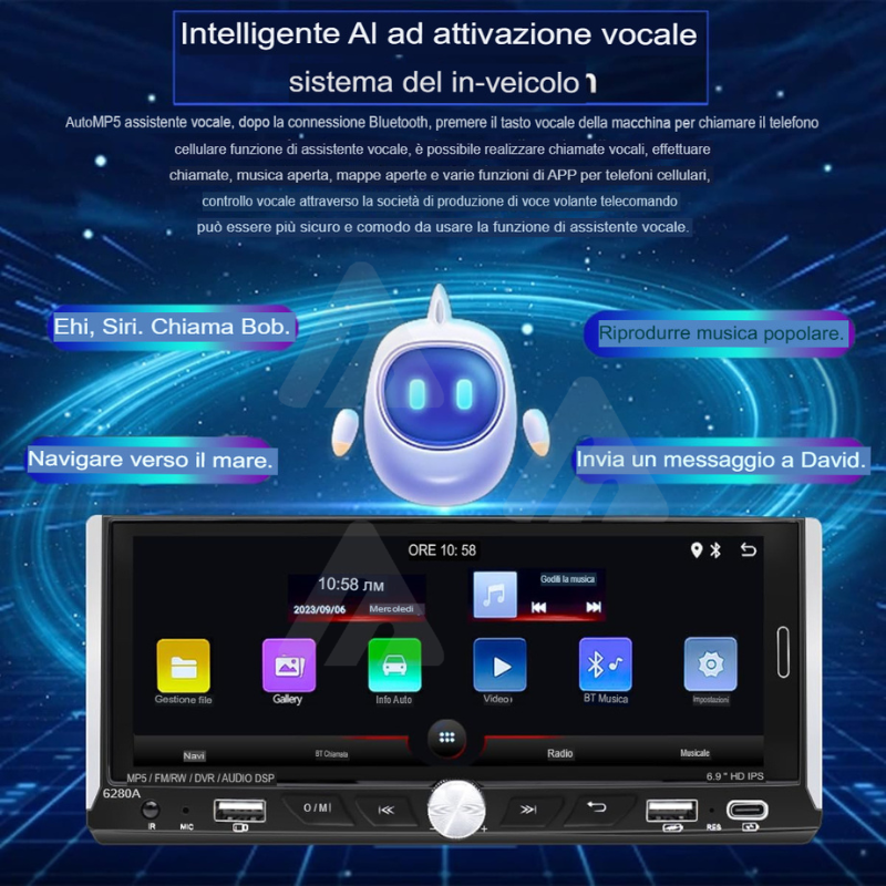 Autoradio 1 DIN Touch android auto wireless...
