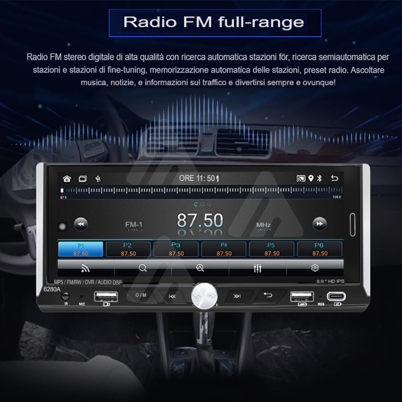 Autoradio 1 DIN Touch android auto wireless...