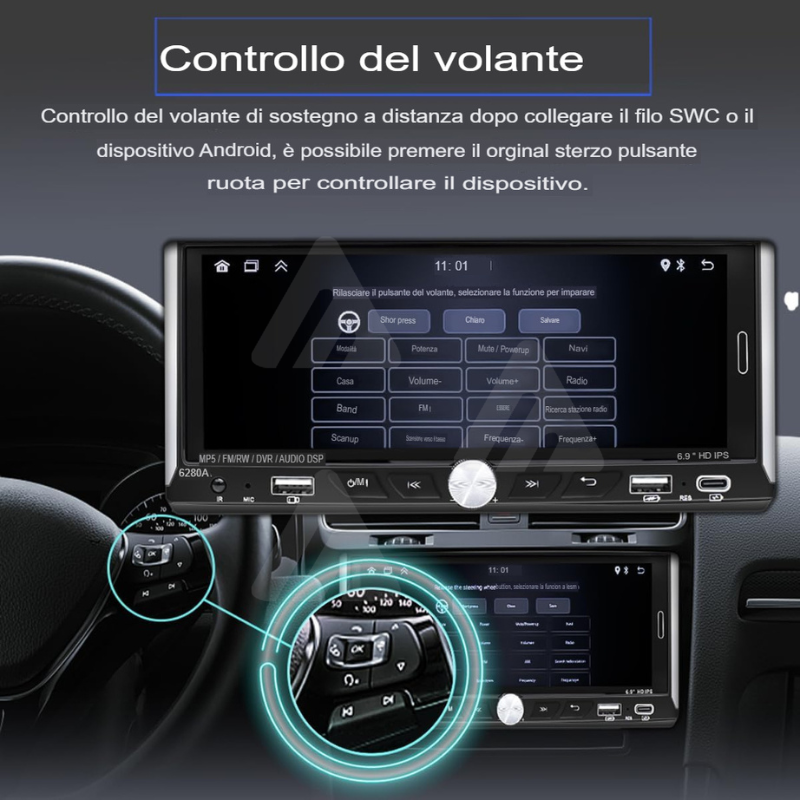 Autoradio 1 DIN Touch android auto wireless...