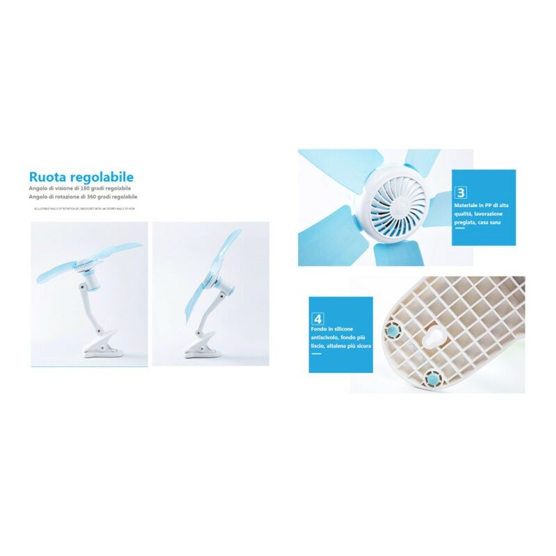 Mini ventilatore con pinza snodabile