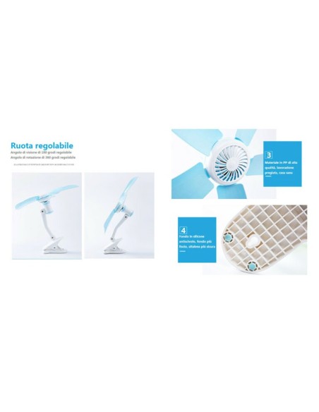 Mini ventilatore con pinza snodabile