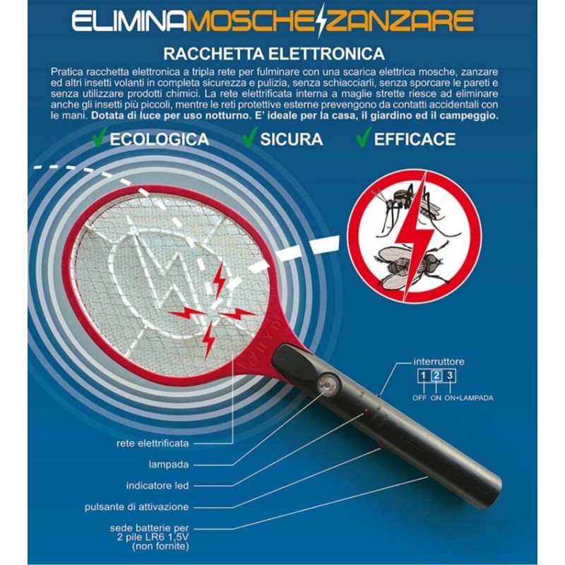 Racchetta elettronica fulmina insetti