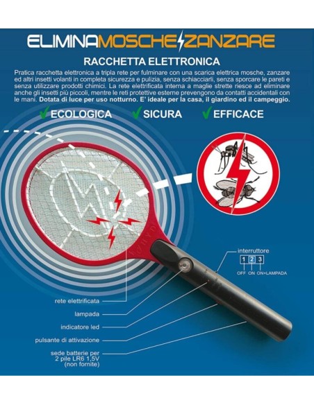 Racchetta elettronica fulmina insetti