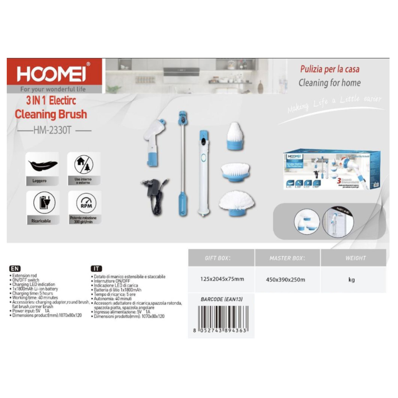 HM-2330T 3-in-1 Electric Cleaning Brush