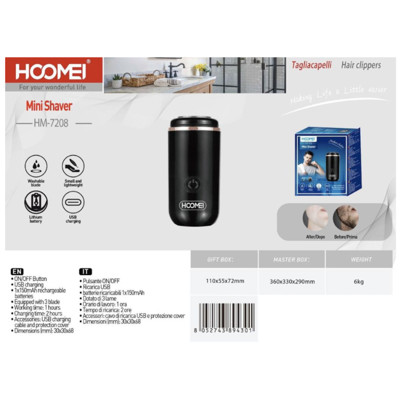 HM-7208 Rechargeable Mini Electric Shaver