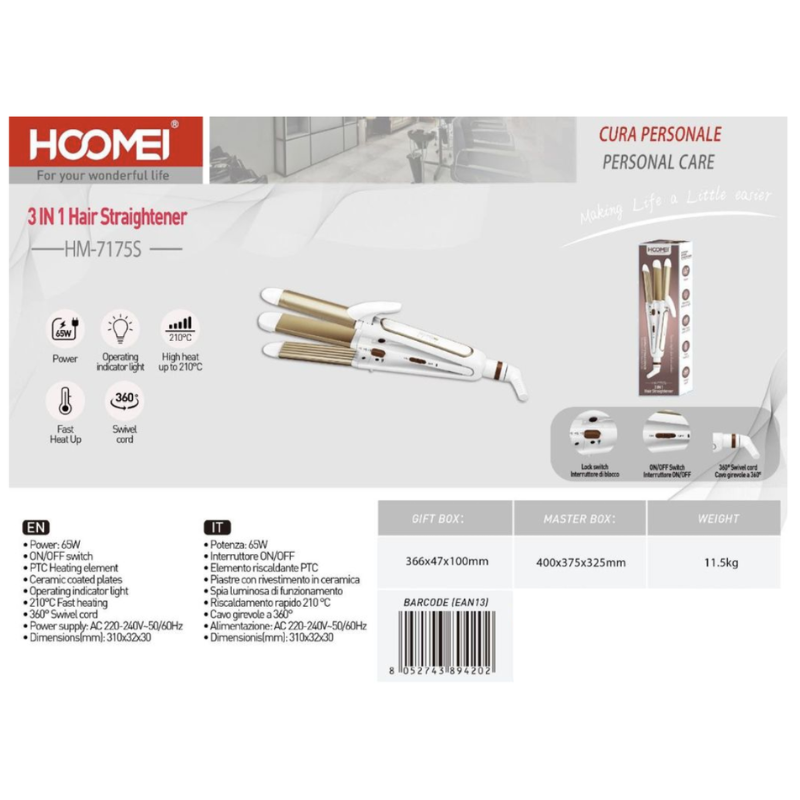HM-7175S 3-in-1 Hair Straightener – 65 W