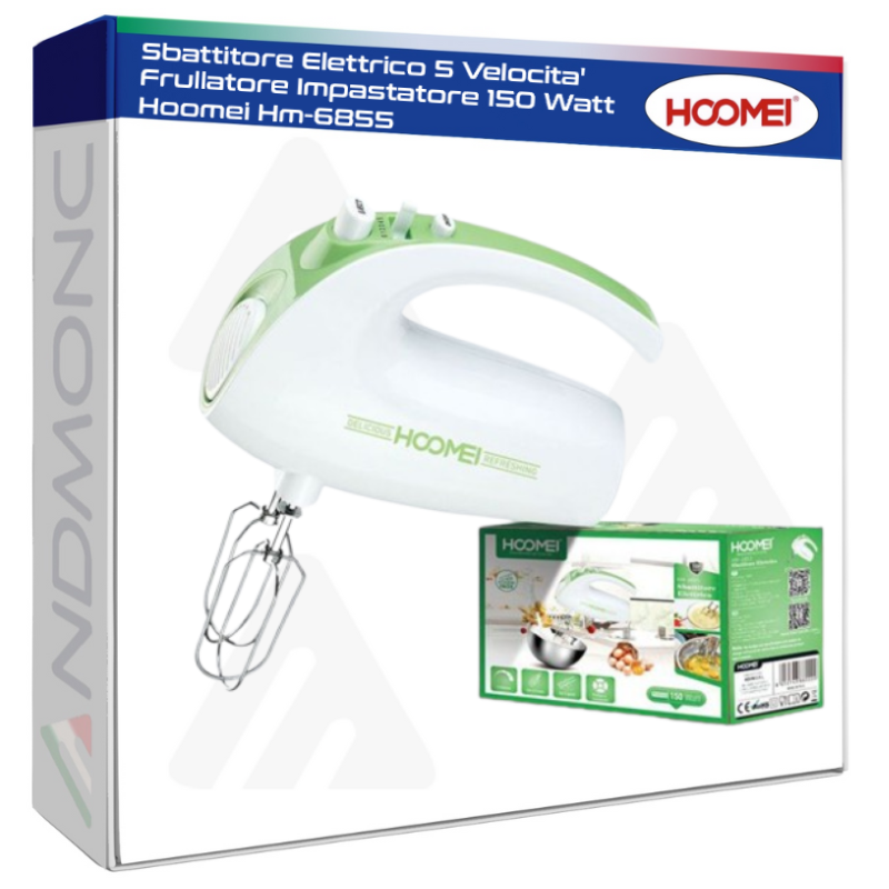 Hoomei HM-6855 Hand Mixer – 150 W, 5 Speeds