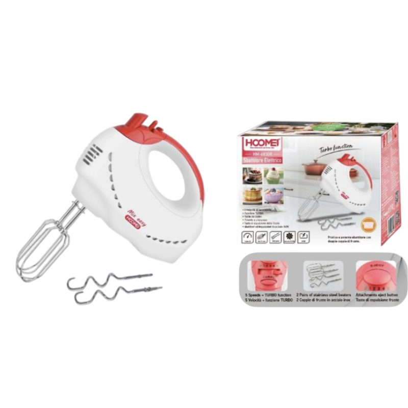 Hoomei HM-6830 Hand Mixer – 250 W, 5 Speeds