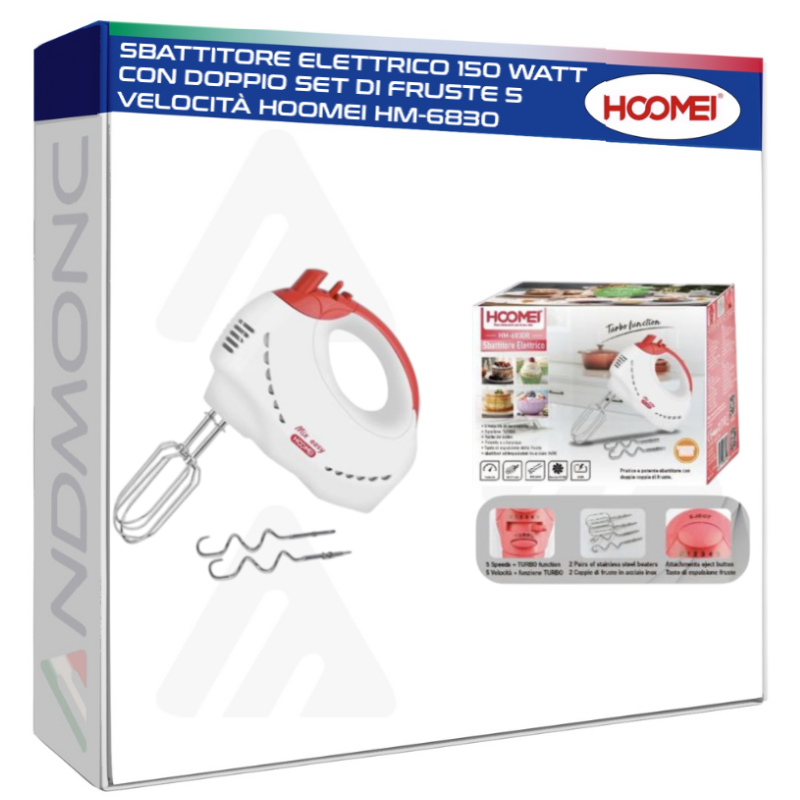 Hoomei HM-6830 Hand Mixer – 250 W, 5 Speeds