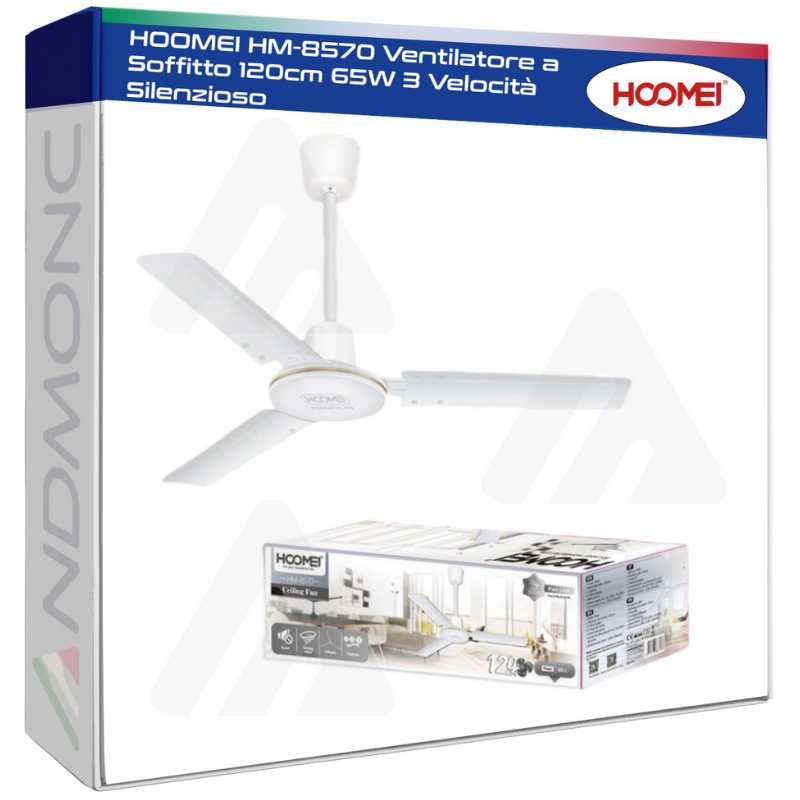 Hoomei HM-8570 Ceiling Fan – 65 W, 120 cm, 3 Speeds