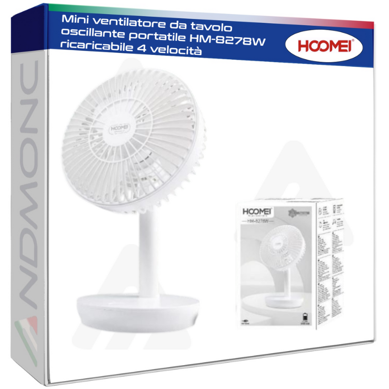 HM-8278W Rechargeable Mini Desk Fan – 4 Speeds
